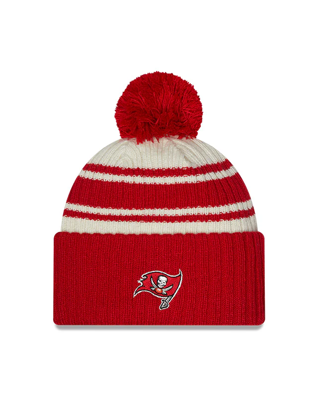 Tampa Bay Buccaneers New Era 2022 Sideline - Sport Cuffed Pom Knit Hat - Cream/Red - Image 2