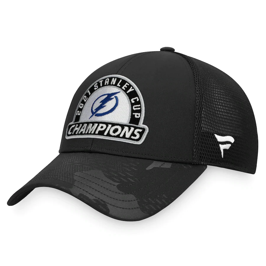 Tampa Bay Lightning Fanatics Branded Black Trucker Mesh 2021 Stanley Cup Champions - Locker Room Adjustable Hat