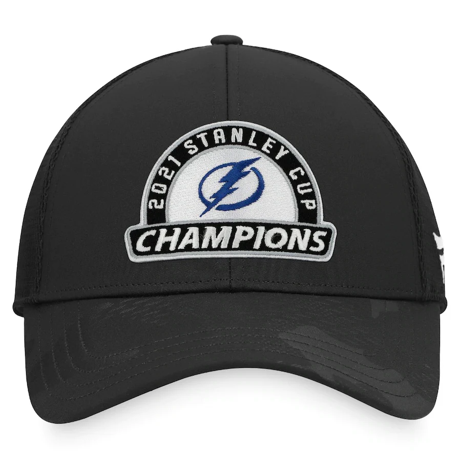 Tampa Bay Lightning Fanatics Branded Black Trucker Mesh 2021 Stanley Cup Champions - Locker Room Adjustable Hat - Image 2