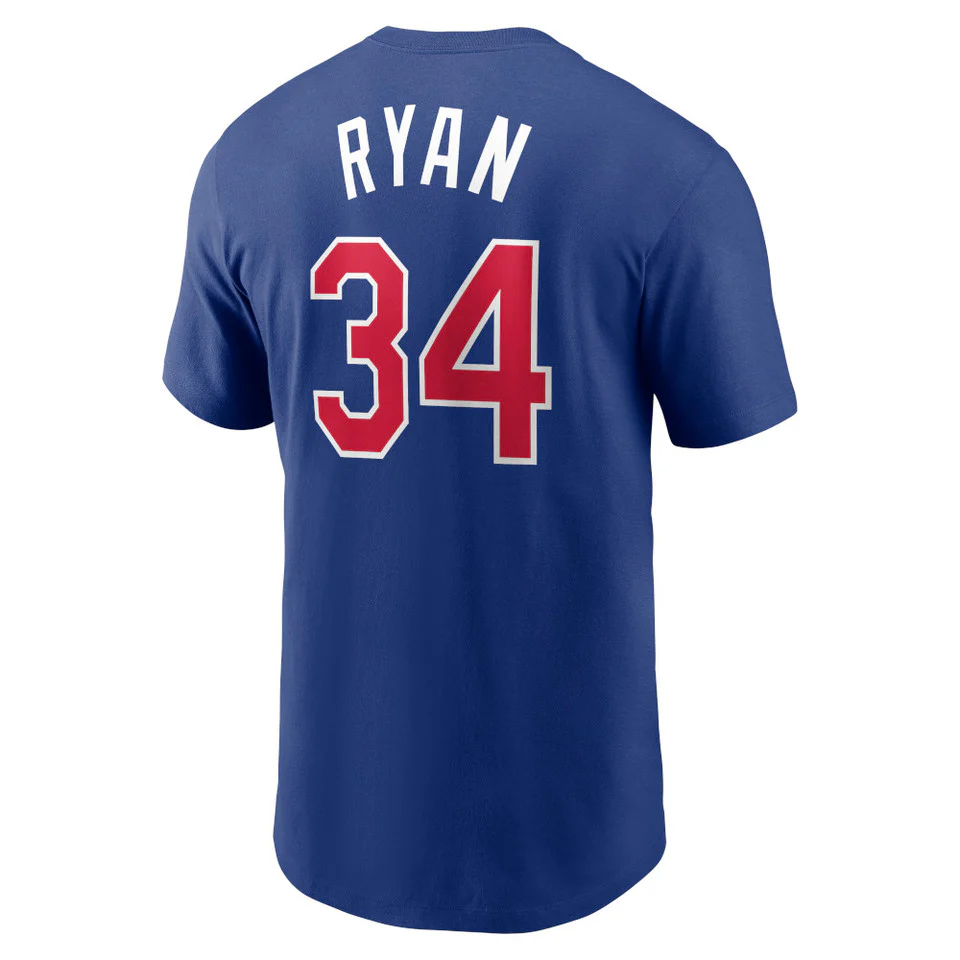 Texas Rangers Nolan Ryan #34 Cooperstown Collection Blue Fuse Name & Number T-Shirt - Image 3