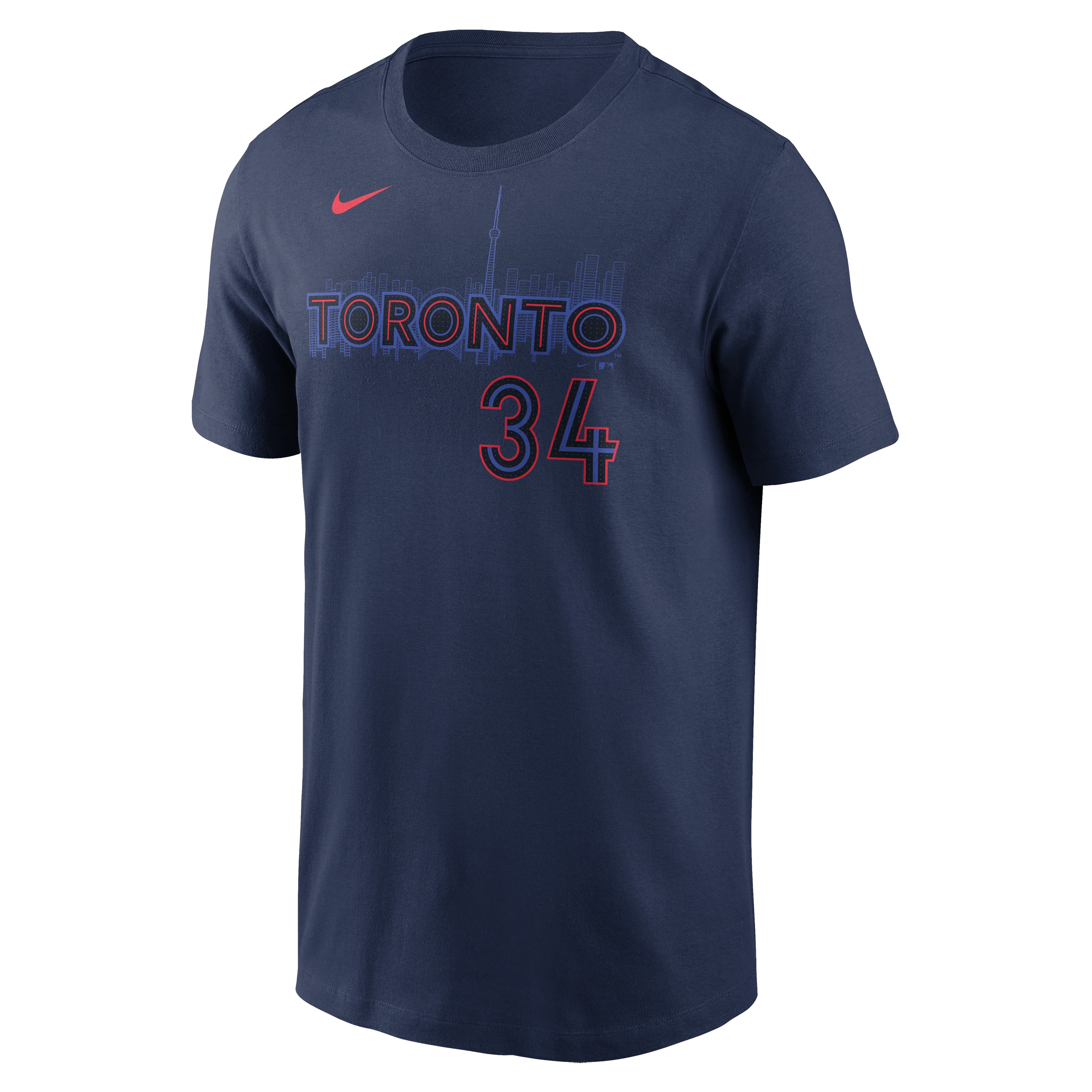 Toronto Blue Jays City Connect Kevin Gausman #34 Nike Midnight Blue Name and Number T-Shirt - Image 3