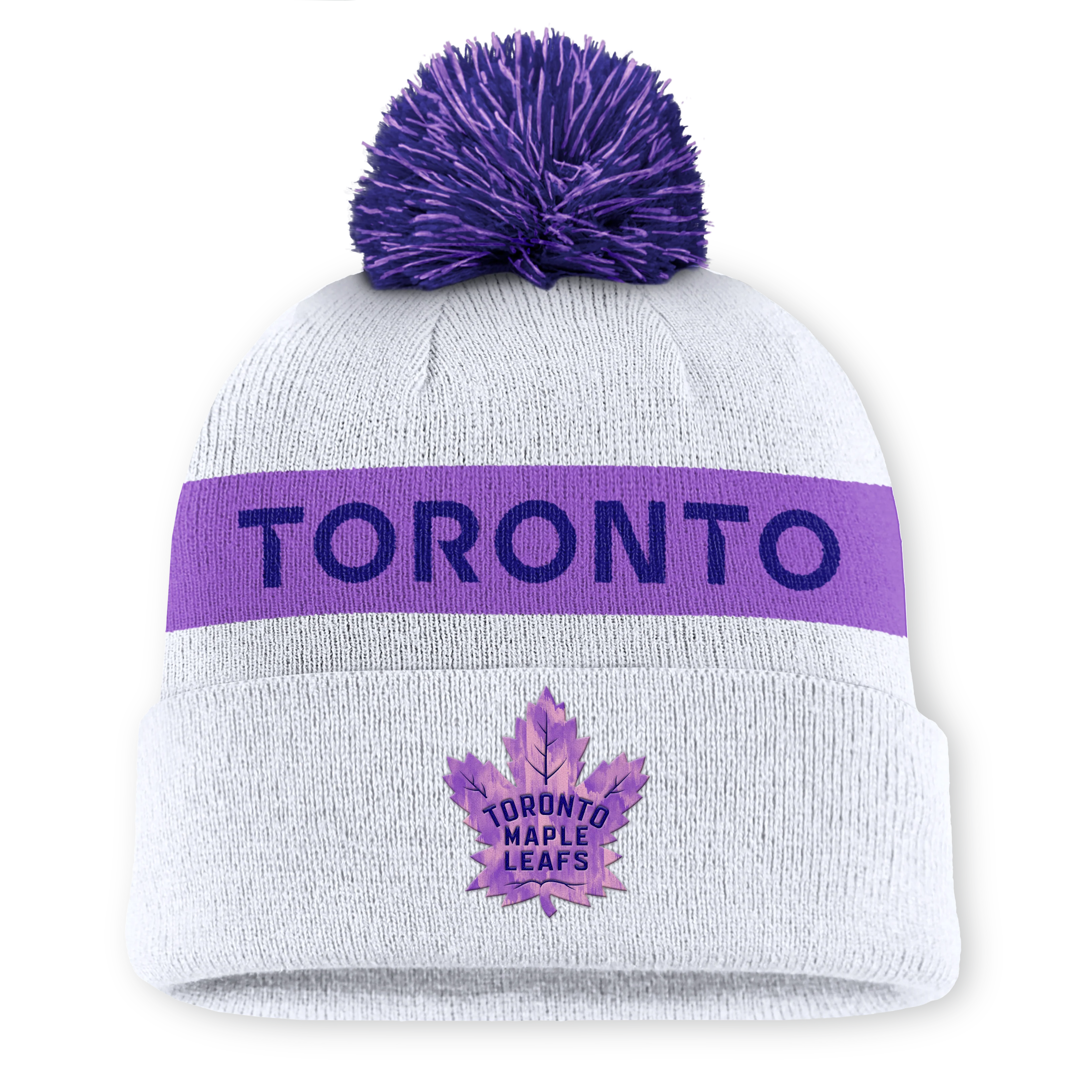 Toronto Maple Leafs 2024 Hockey Fights Cancer Cuffed Knit Pom Toque
