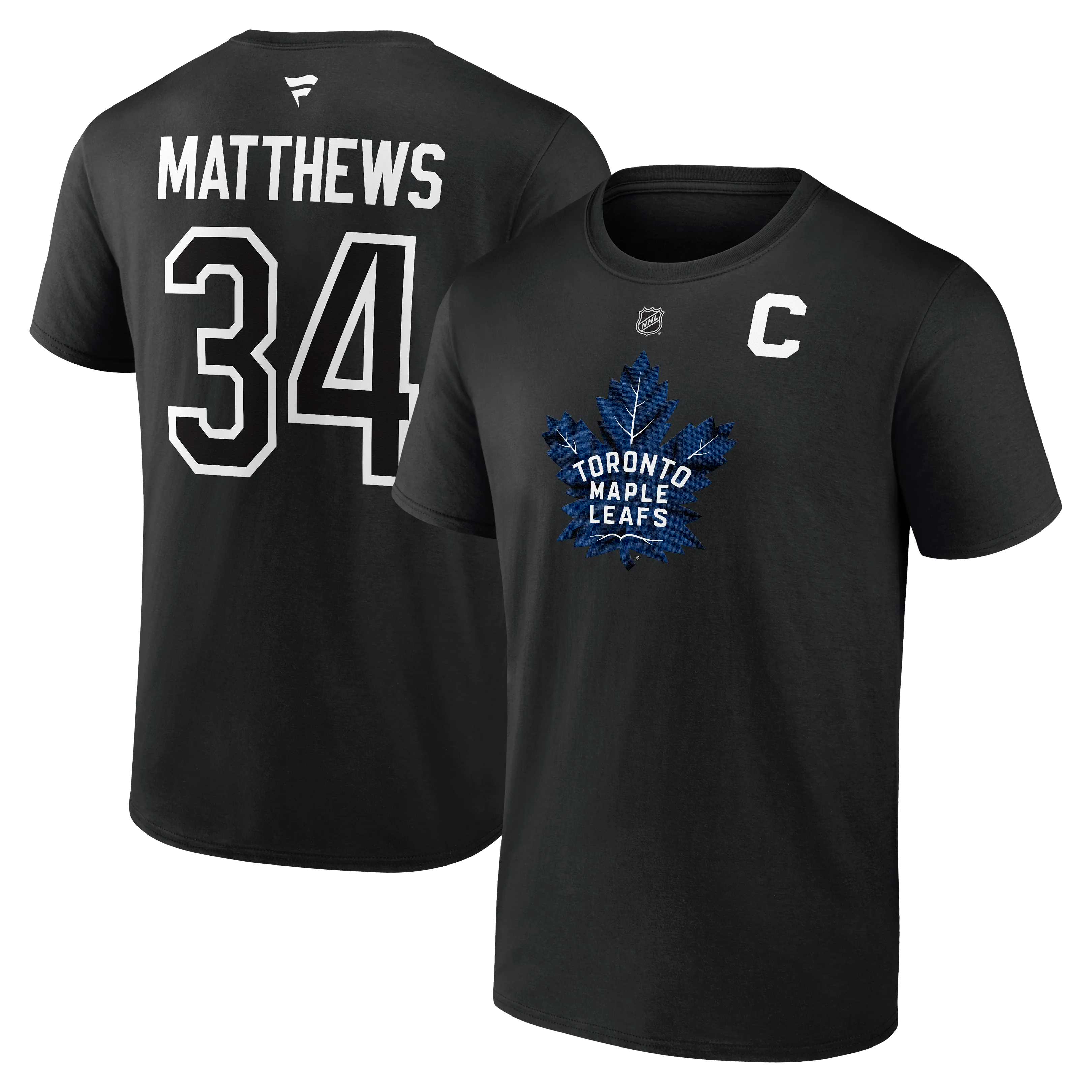 Toronto Maple Leafs Auston Matthews #34 Fanatics Name and Number with "C" T-Shirt -Black