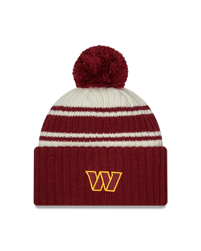 Washington Commanders New Era 2022 Sideline - Sport Cuffed Pom Knit Hat - Cream/Red - Image 2