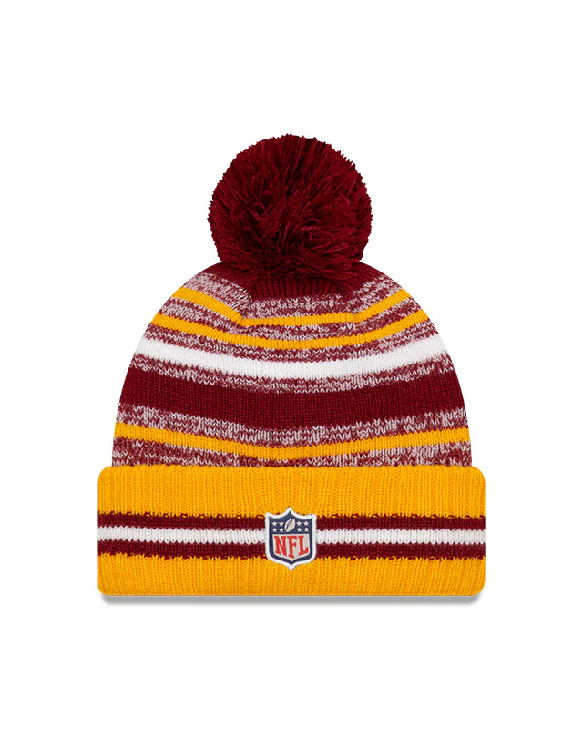 Washington W Football Team New Era 2021 NFL Sideline - Sport Official Pom Cuffed Knit Hat - Gold/Burgundy - Image 2