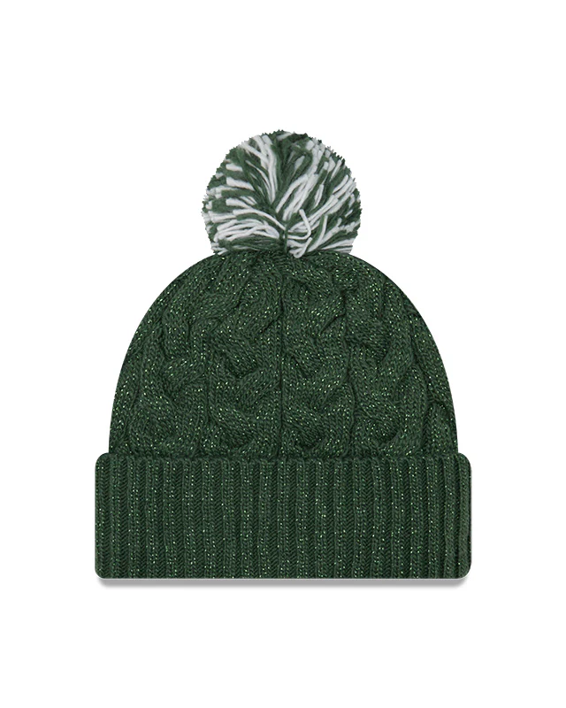 Women’s Green Bay Packers New Era Cozy Cable Laser Cuff Pom Knit Toque - Image 2