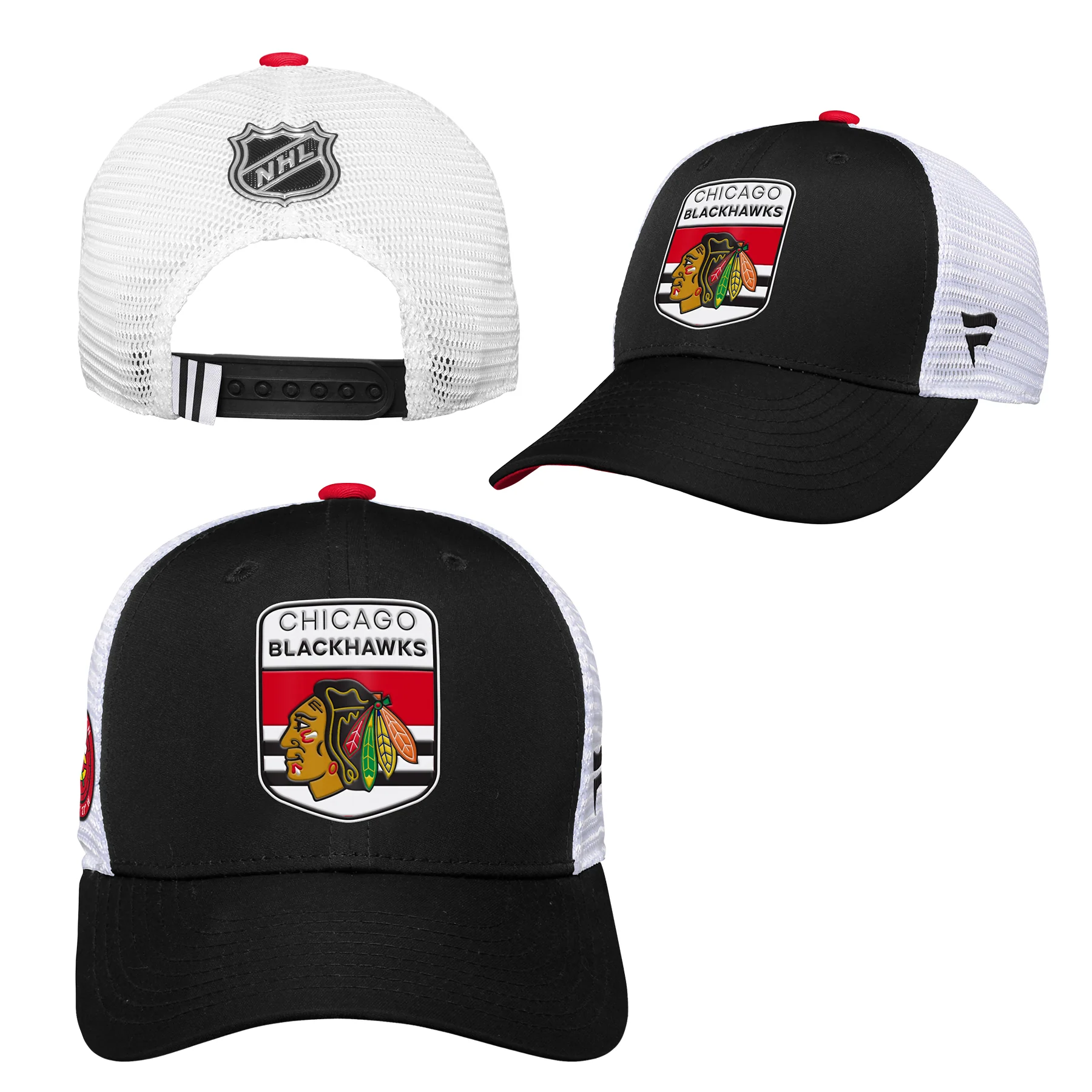 Youth Chicago Blackhawks Fanatics Branded 2023 NHL Draft On Stage Trucker Adjustable Hat