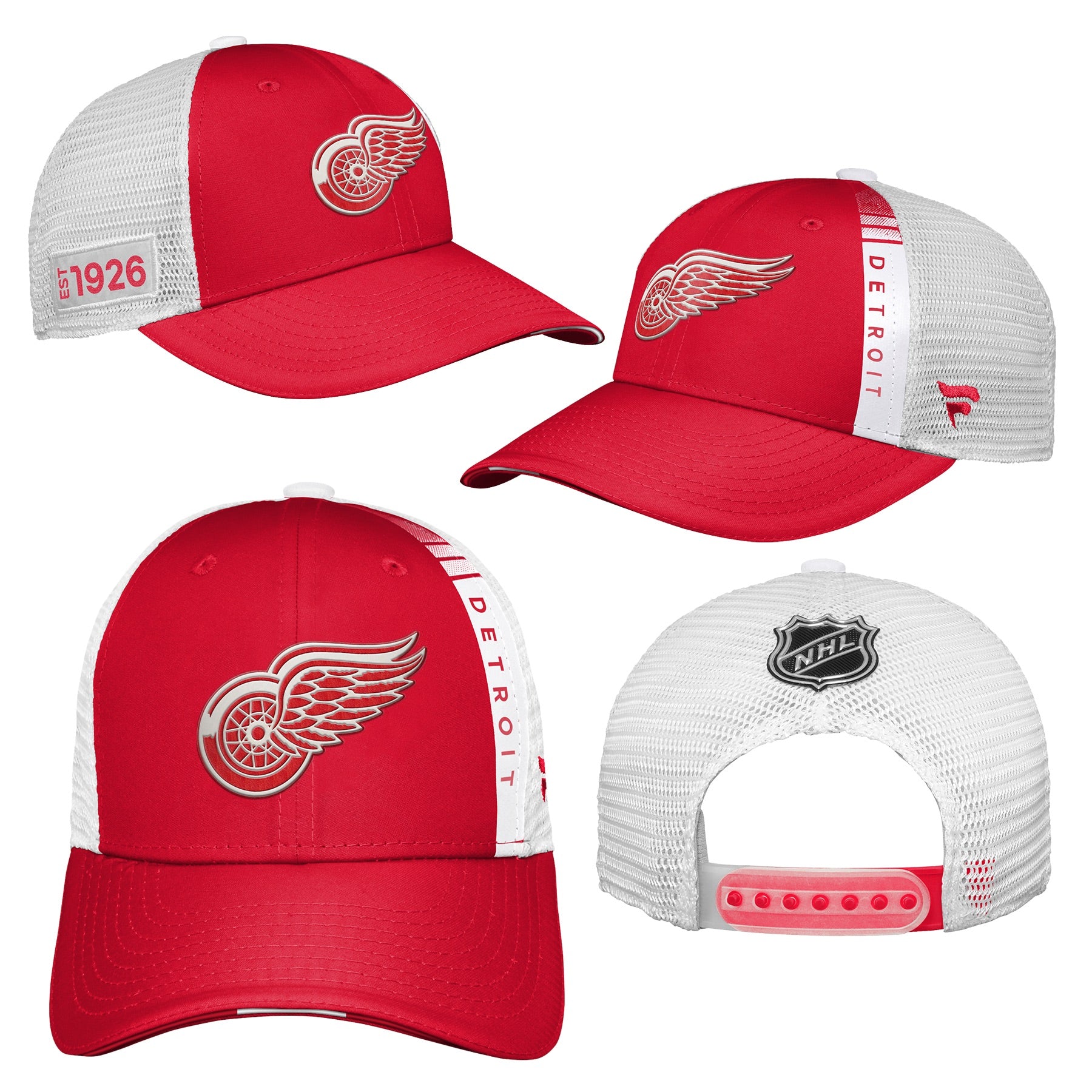 Youth Detroit Red Wings Fanatics Branded 2022 NHL Draft Authentic Pro On Stage Trucker Adjustable Hat