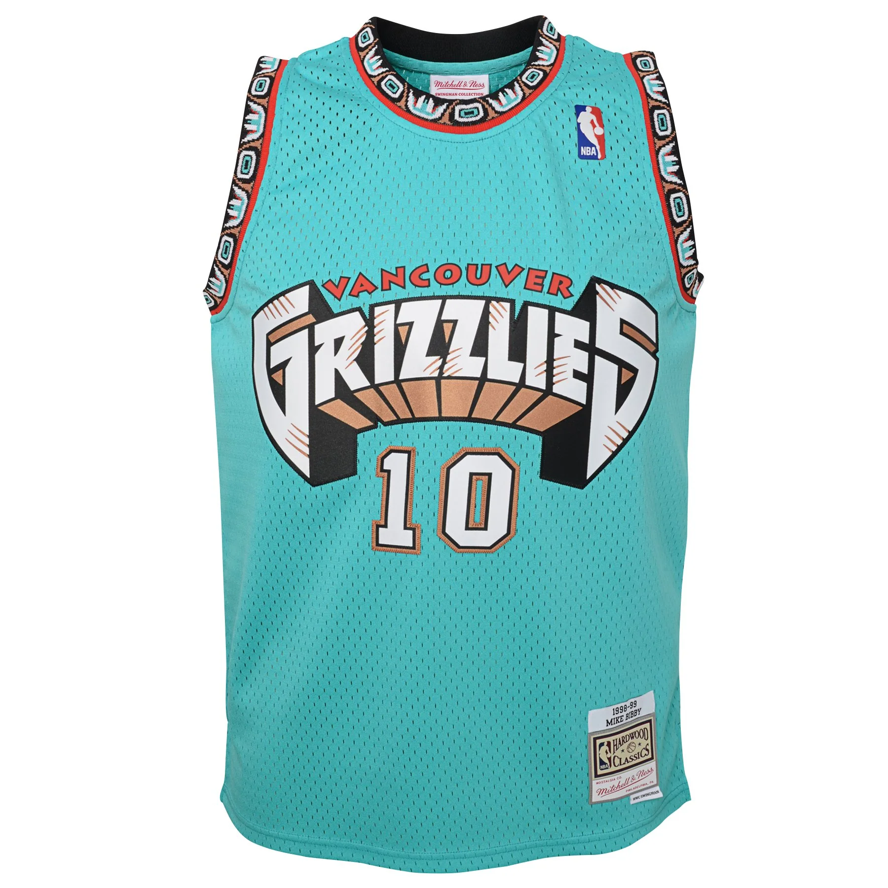 Youth Mike Bibby #10 Vancouver Grizzlies Mitchell & Ness 1998-99 Hardwood Classic Teal Swingman Jersey - Image 2