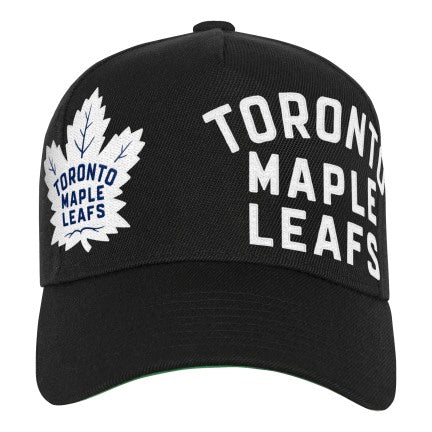 Youth Mitchell & Ness Black Toronto Maple Leafs Busted Logo Wordmark Wrap-Around Pro Pinch Adjustable Hat - Image 2