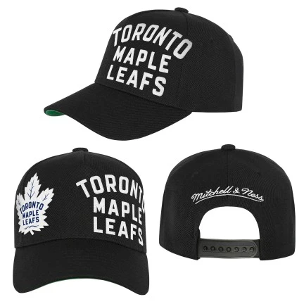 Youth Mitchell & Ness Black Toronto Maple Leafs Busted Logo Wordmark Wrap-Around Pro Pinch Adjustable Hat - Image 3