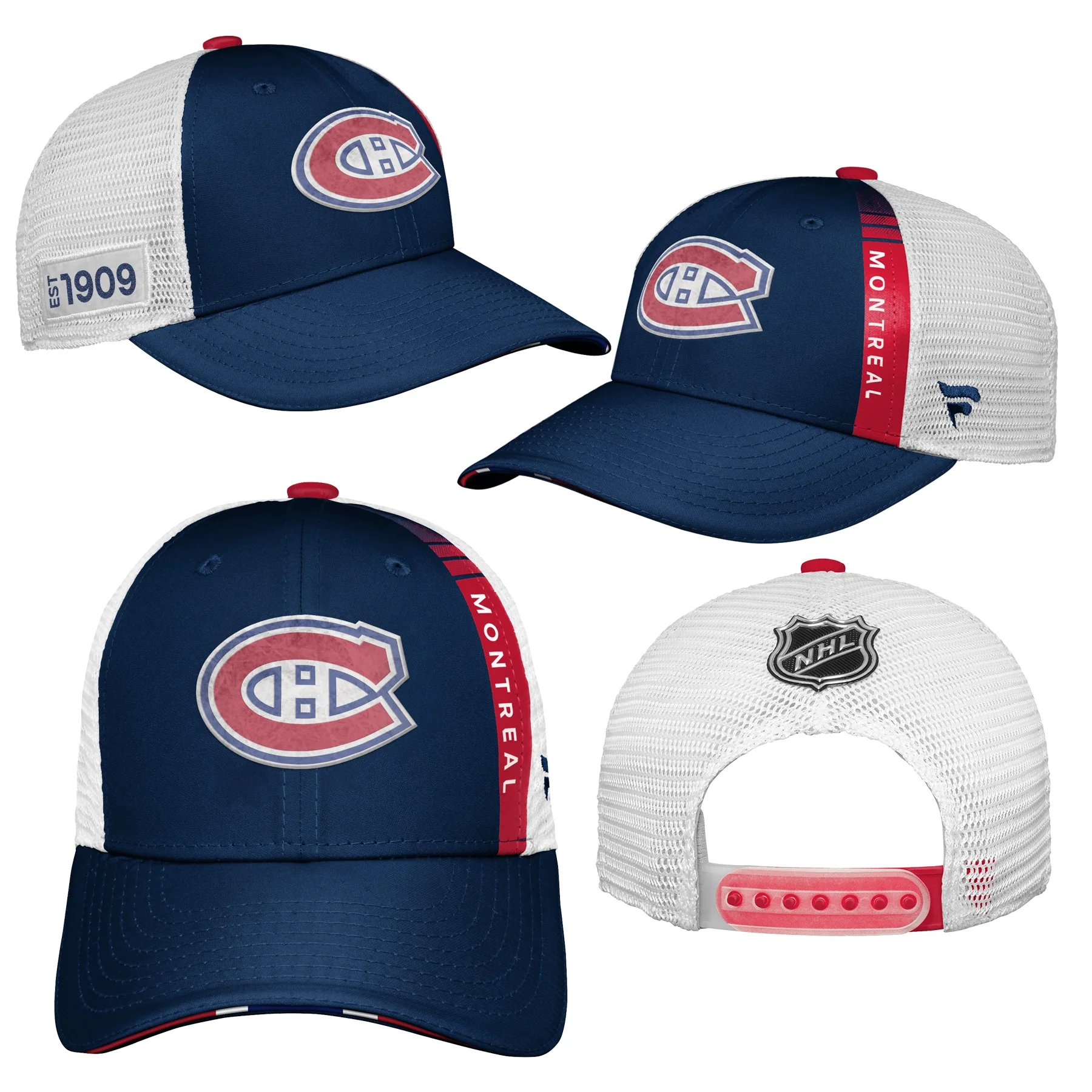 Youth Montreal Canadiens Fanatics Branded 2022 NHL Draft Authentic Pro On Stage Trucker Adjustable Hat