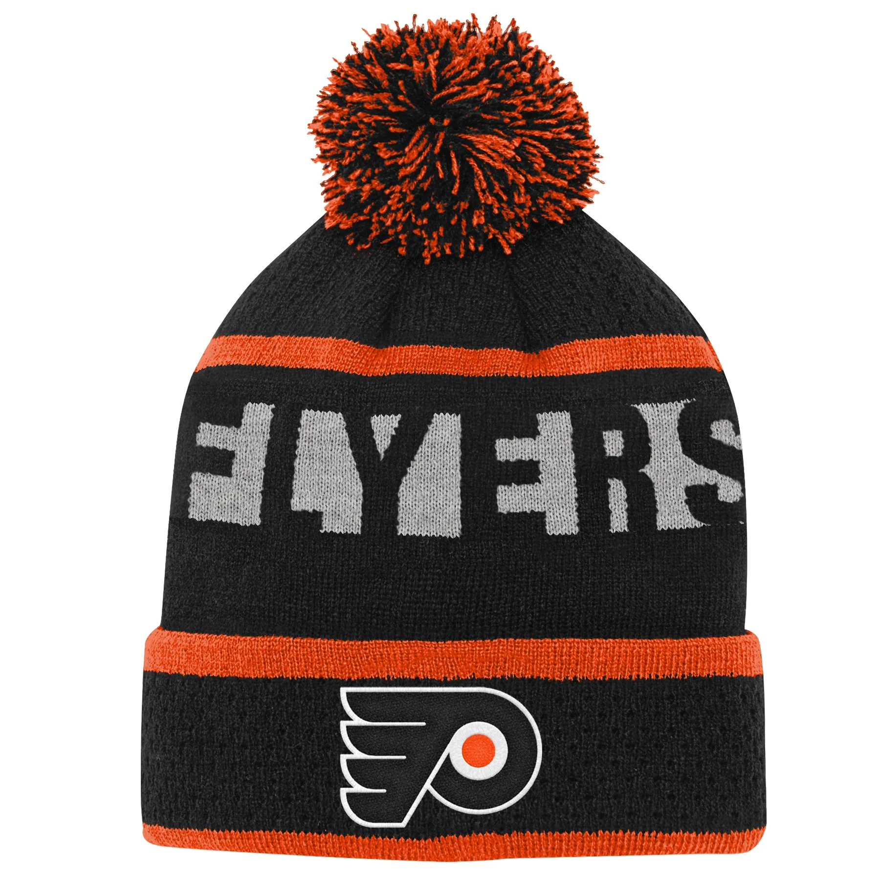 Youth Philadelphia Flyers Black Breakaway Cuffed Knit Hat with Pom - Image 2