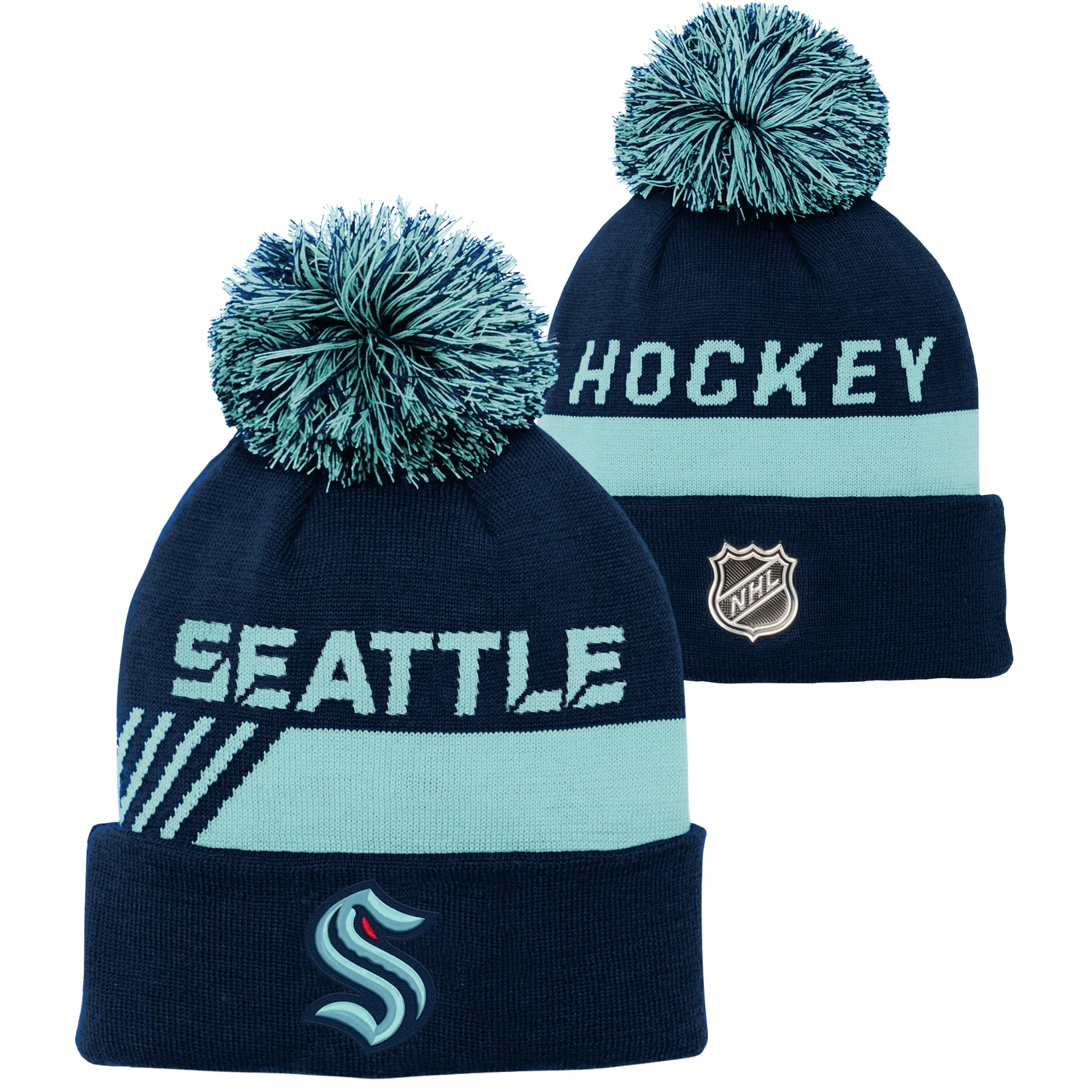 Youth Seattle Kraken Locker Room Beanie Cuff Knit Pom Toque - Image 2