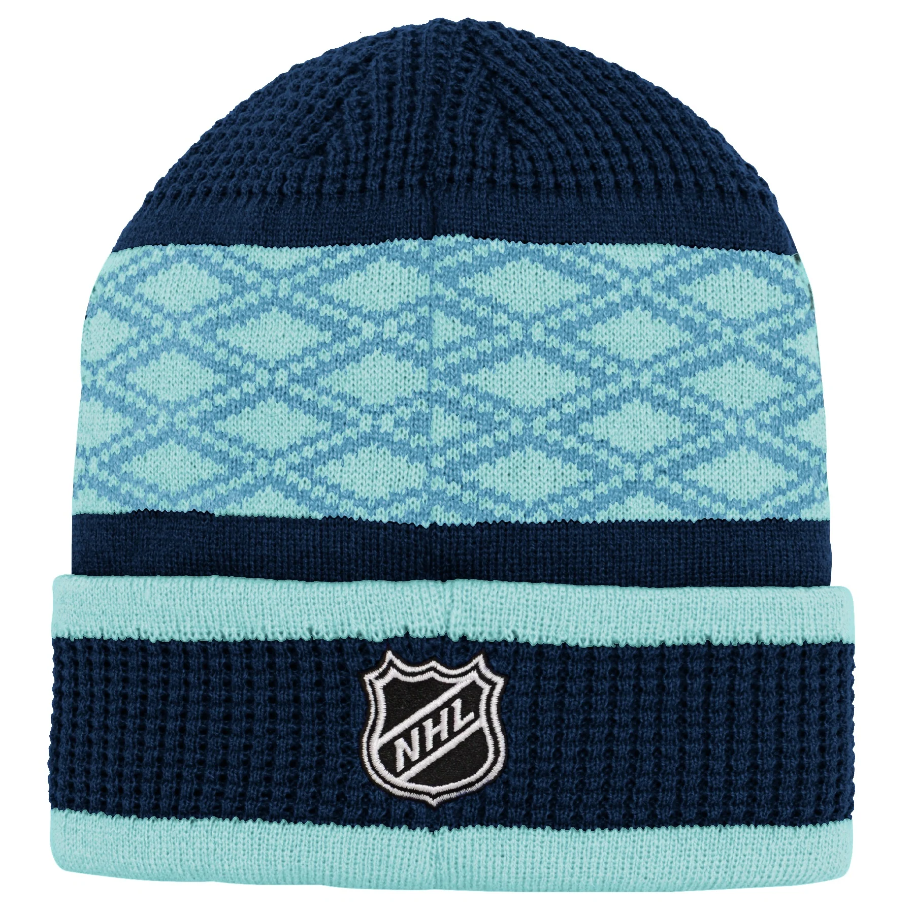 Youth Seattle Kraken NHL Puck Pattern Cuff Knit Toque - Image 3