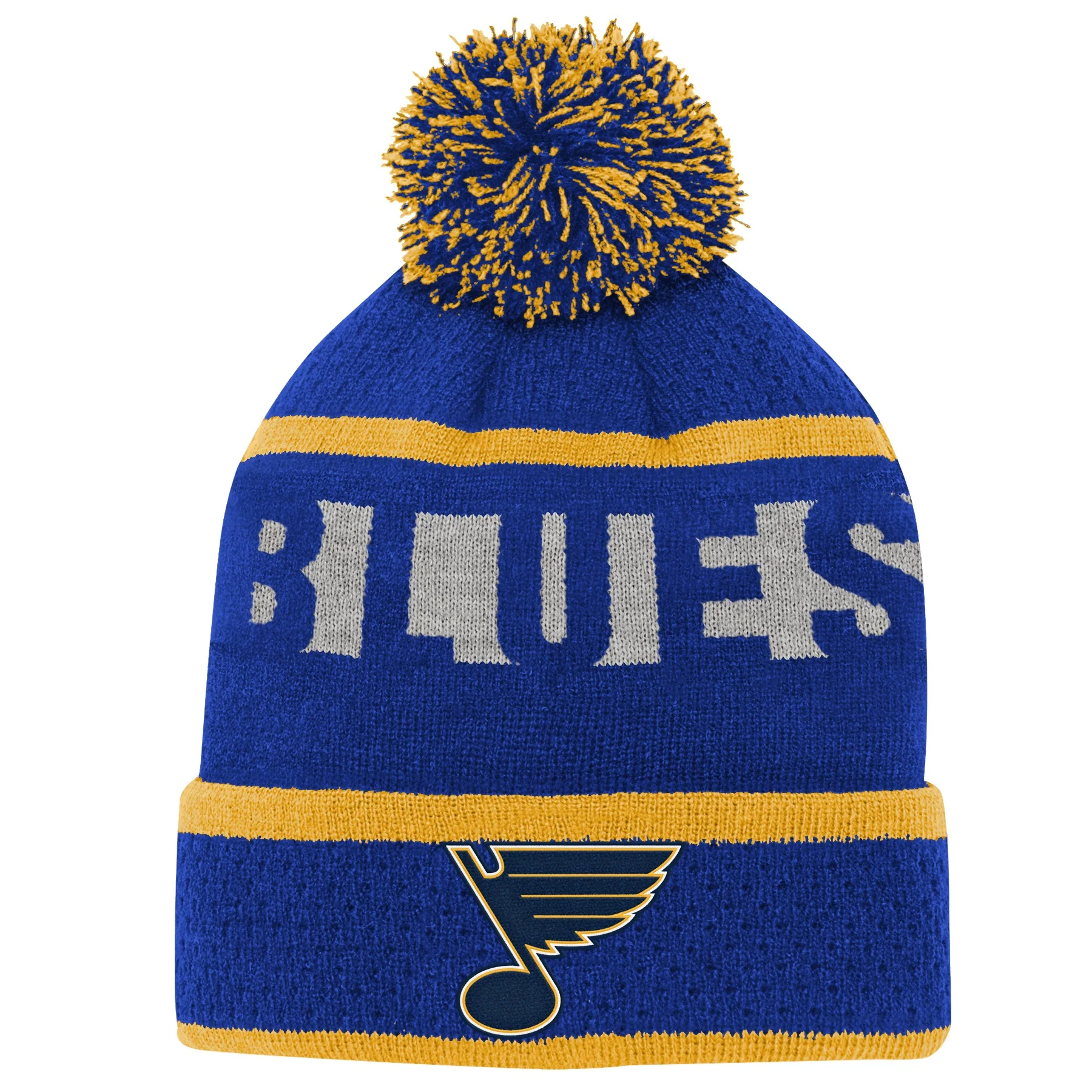 Youth St. Louis Blues Royal Breakaway Cuffed Knit Hat with Pom - Image 2