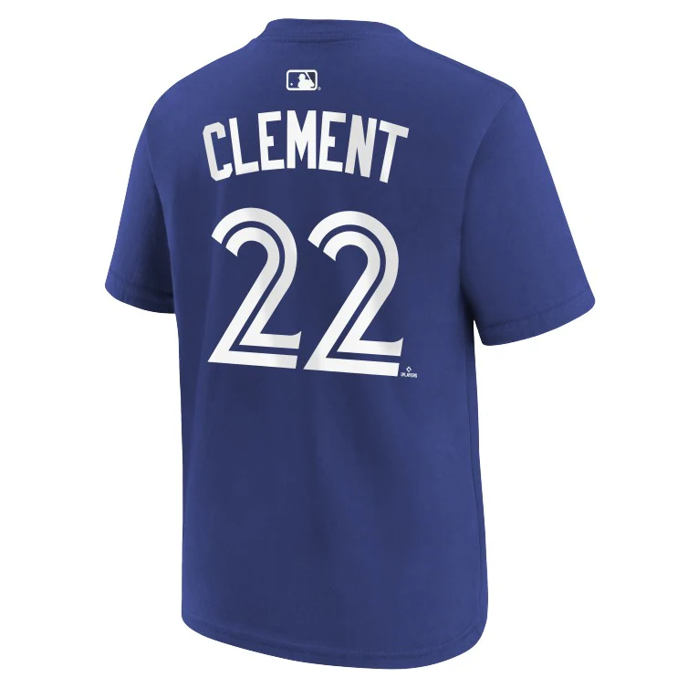 Youth Toronto Blue Jays Ernie Clement #22 Nike Royal Name & Number T-Shirt - Image 2