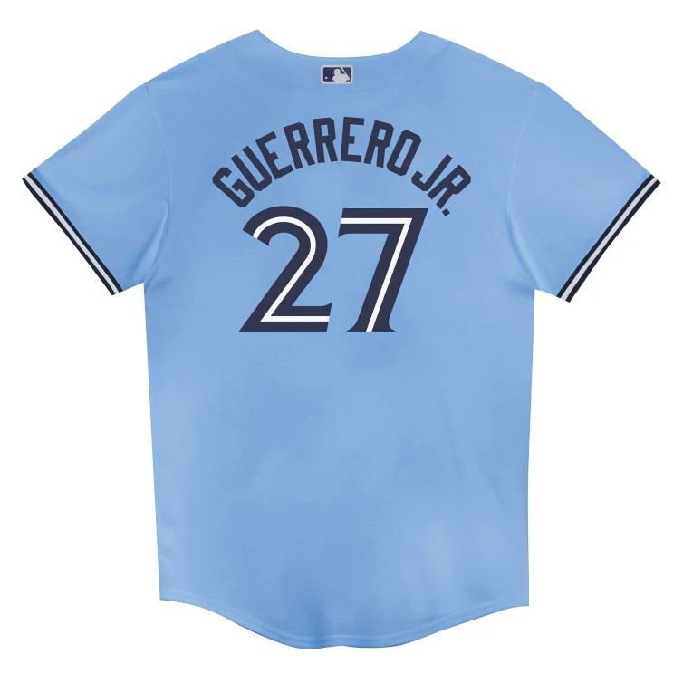 Youth Toronto Blue Jays Nike Vladimir Guerrero #27 Powder Blue Alternate Baseline Jersey - Image 3