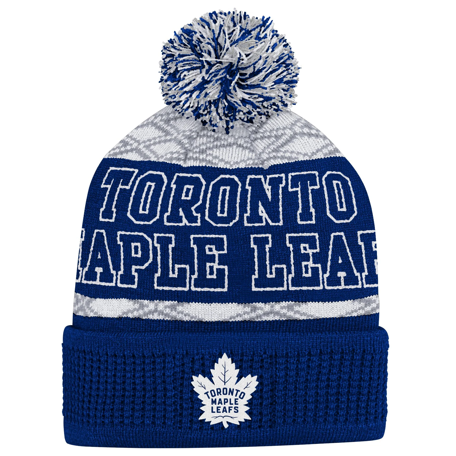 Youth Toronto Maple Leafs Puck Pattern Cuffed Knit Toque - Image 2