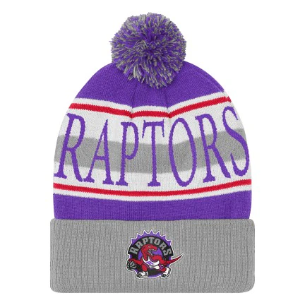 Youth Toronto Raptors Michell & Ness Hard Wood Classic Pom Toque - Purple - Image 2