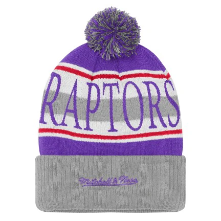 Youth Toronto Raptors Michell & Ness Hard Wood Classic Pom Toque - Purple - Image 3