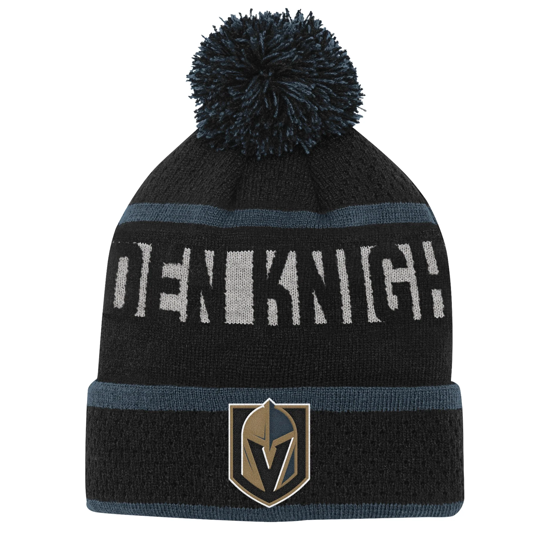 Youth Vegas Knights Black Breakaway Cuffed Knit Hat with Pom - Image 2