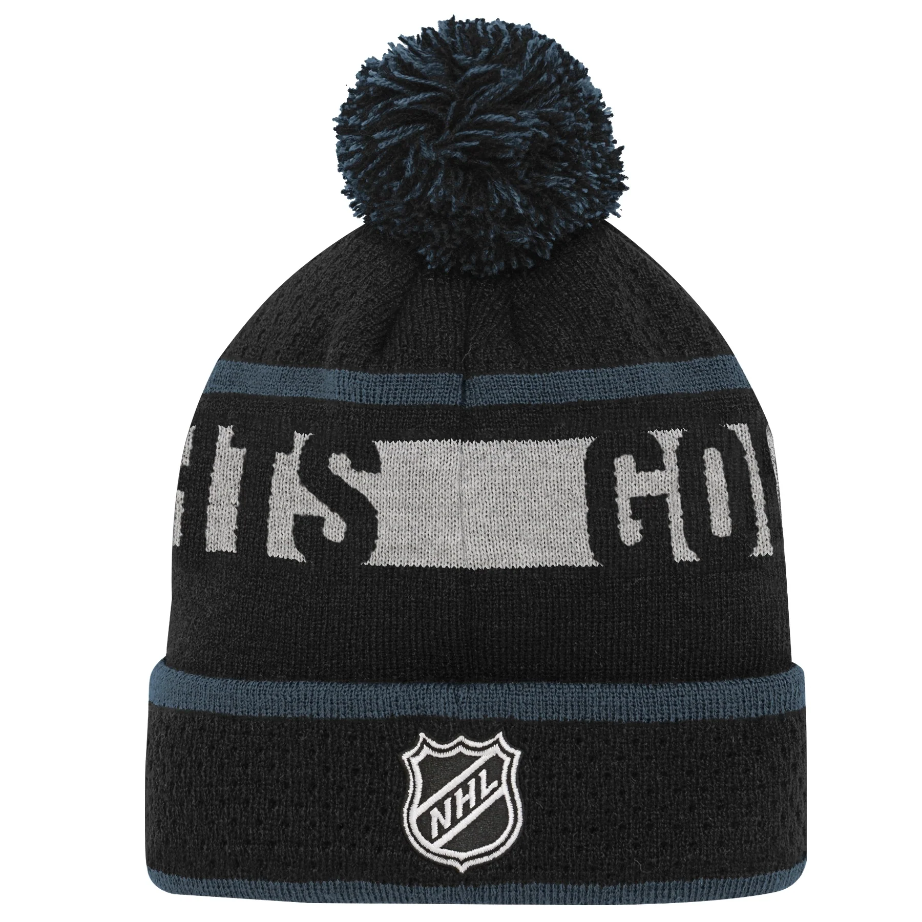 Youth Vegas Knights Black Breakaway Cuffed Knit Hat with Pom - Image 3